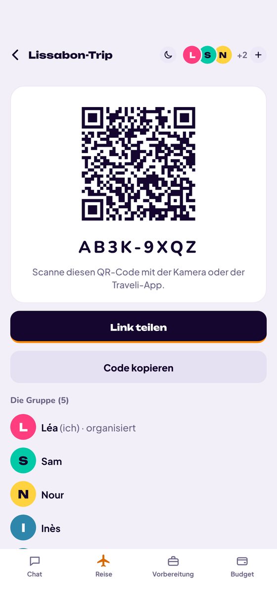 Einladungsscreen mit QR-Code