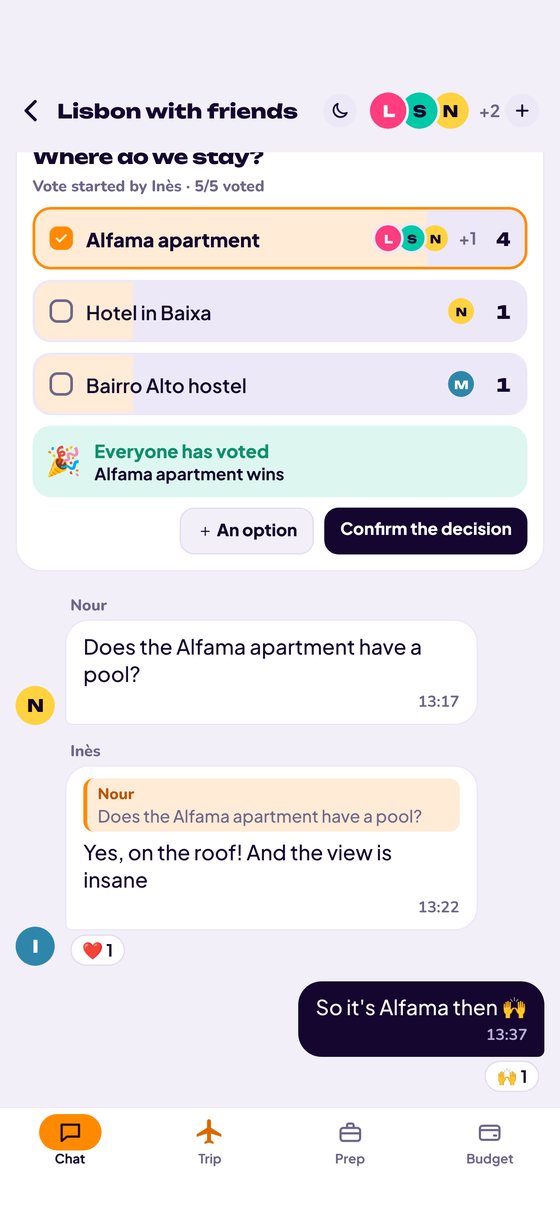 The chat with a poll and a reply