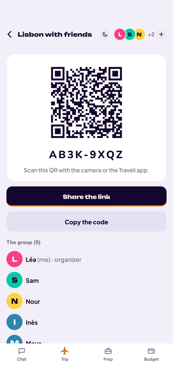Invite screen with the QR code