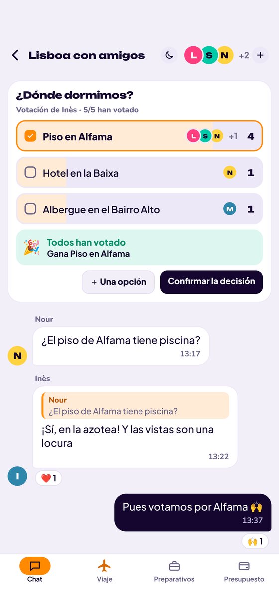 El chat con una votación y una respuesta