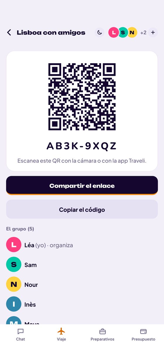 Pantalla de invitación con el código QR
