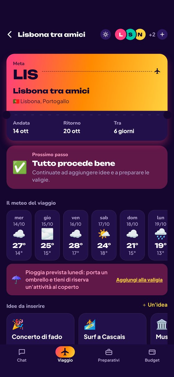 La scheda Viaggio in modalità scura